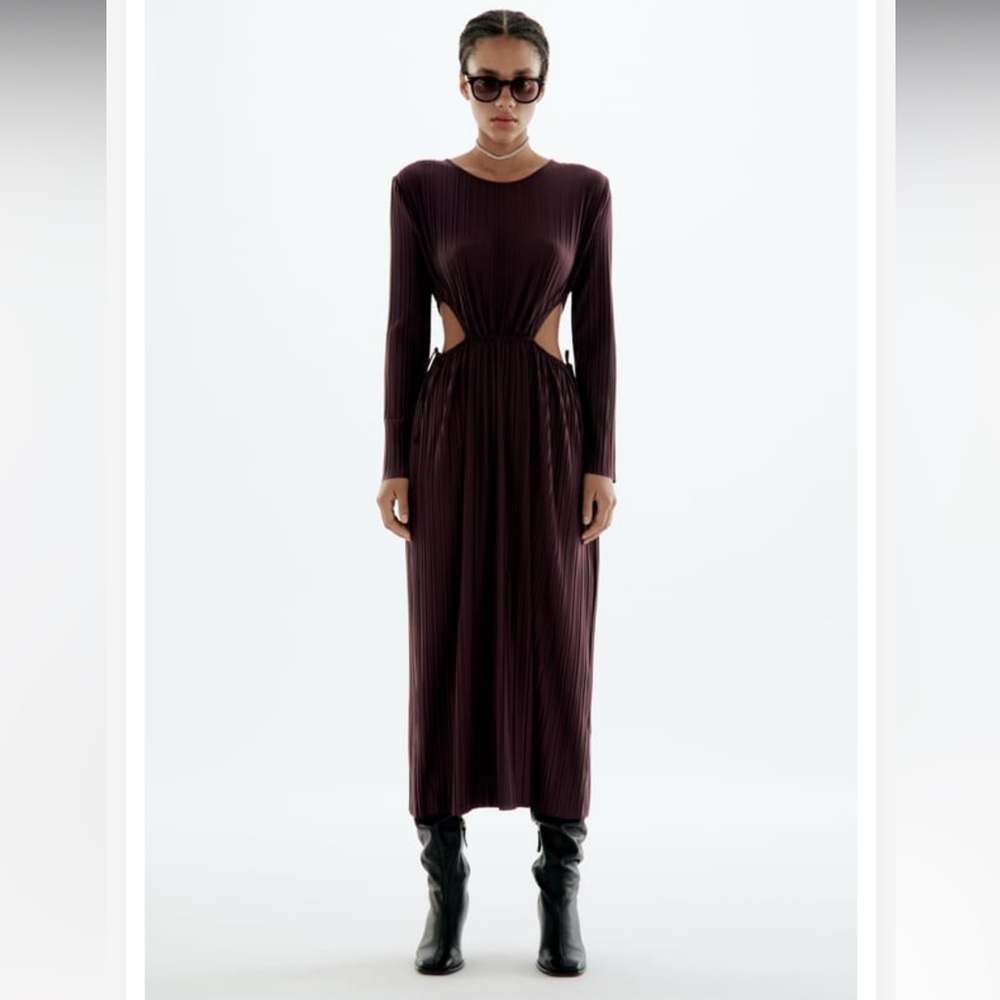 Zara brown Cut-Out midi Dress
